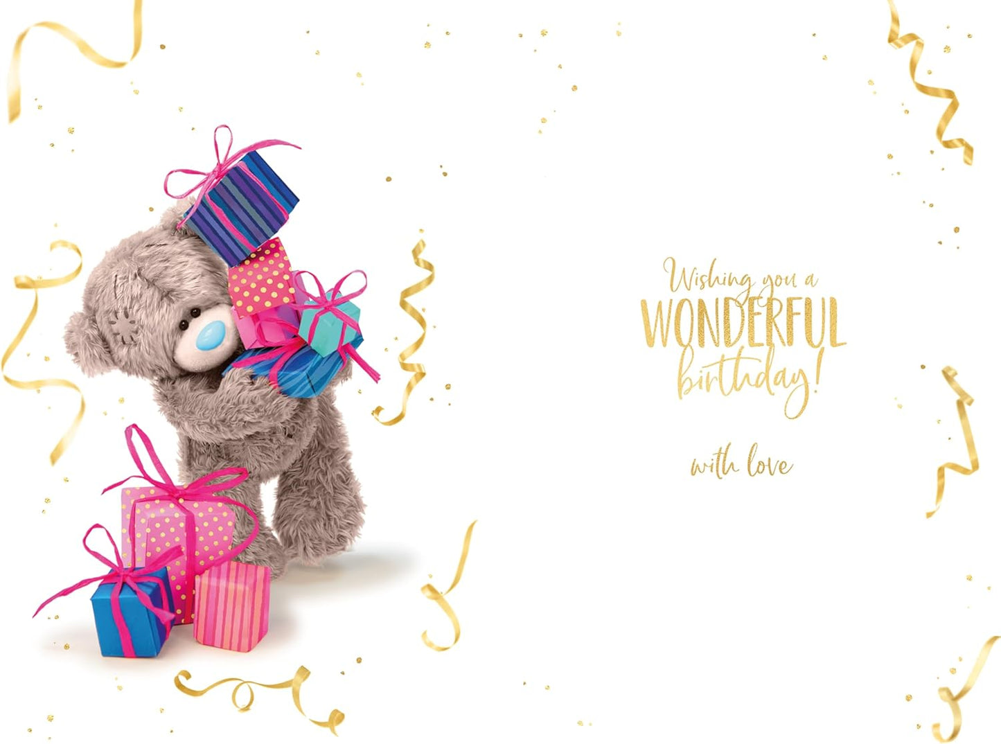 Bear Holding Lots Of Gifts 3D Photo Finish Keepsake Granddaughter Birthday Card