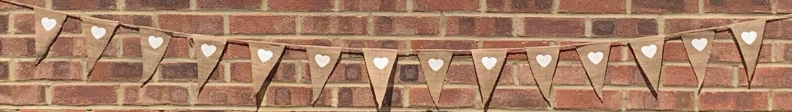 Hessian White Hearts Bunting 3m with 14 Pennants