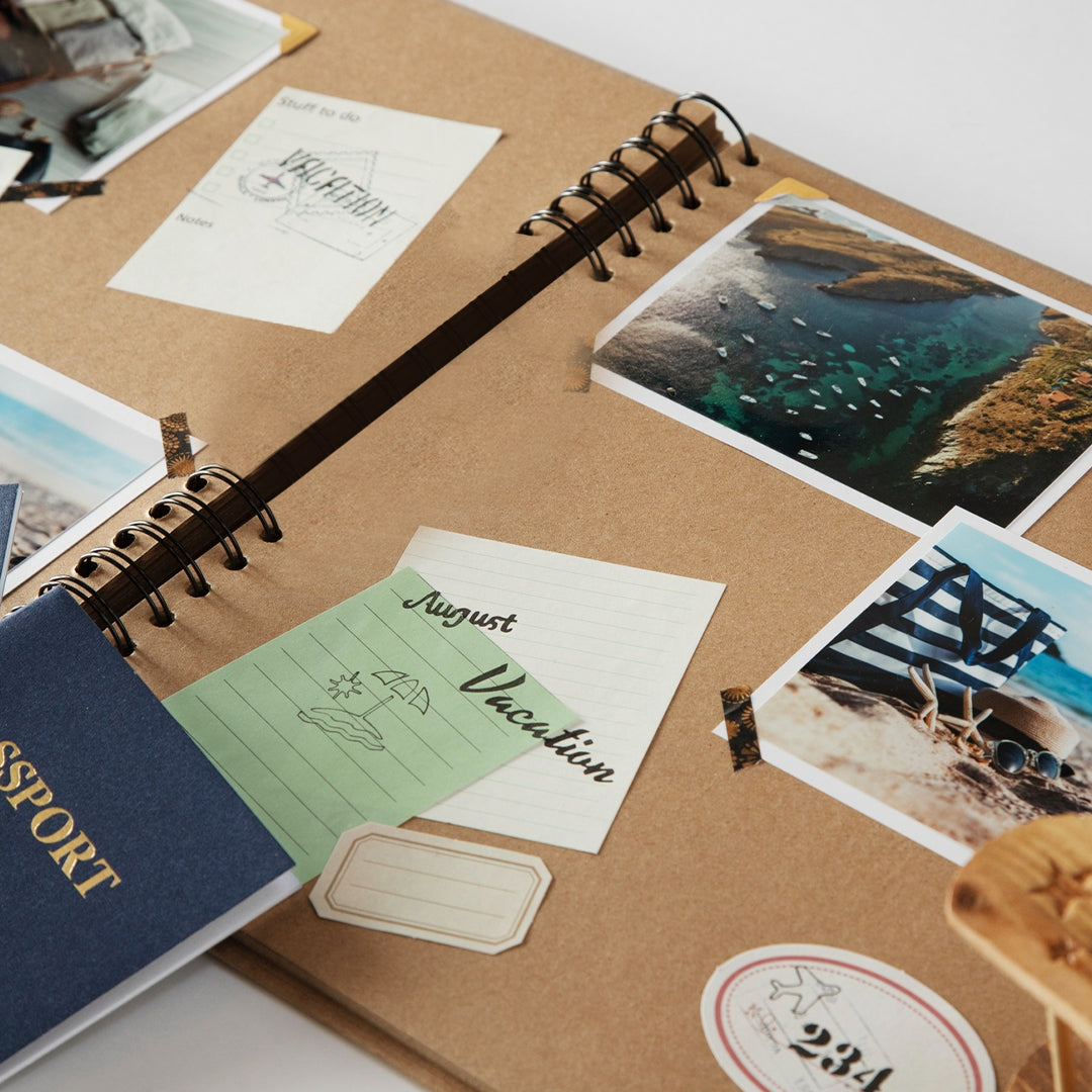 30 Sheets 20x20cm Spiral Bound 180gsm Black Scrapbook with Ribbon Closure and Metal Corners