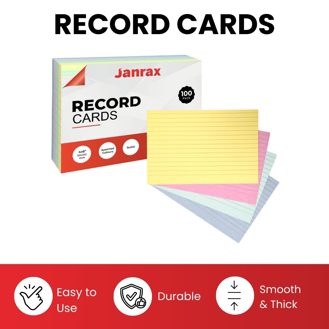 Pack of 100 White Plain 8x5" Record Cards – Blank Study Index Cards for Notes, Revision