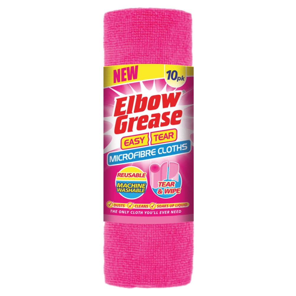 Pack of 10 Elbow Grease Pink Microfibre Easy Tear Cloths