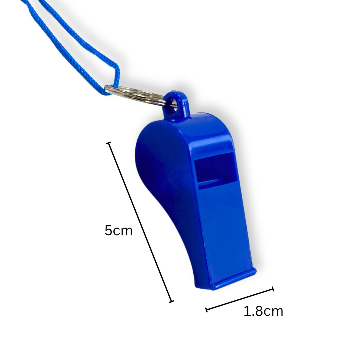 Bag of 10 Assorted Coloured Plastic Whistles with Lanyard Neck Cord