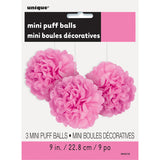 Pack of 3 Hot Pink Mini Puff Tissue Decorations
